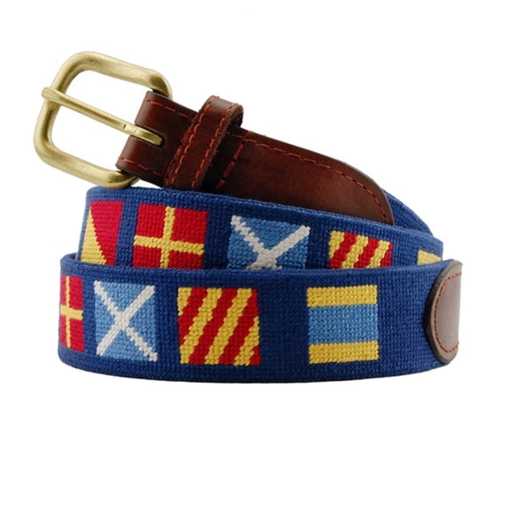 Smathers & Branson Dark ‘n Stormy Nautical Flag Needlepoint Belt
